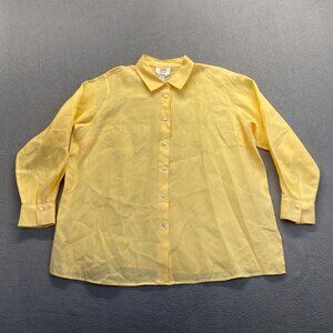 Talbots Shirt Womens Petite 16W Yellow Irish Linen Button Up Blouse 3/4 Sleeve